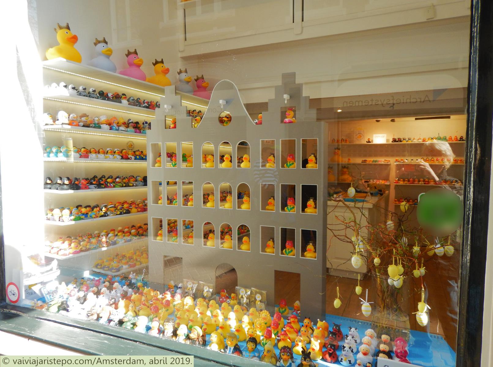 As cores dos patos de uma loja especializada neste tipo de brinquedo para crianças.