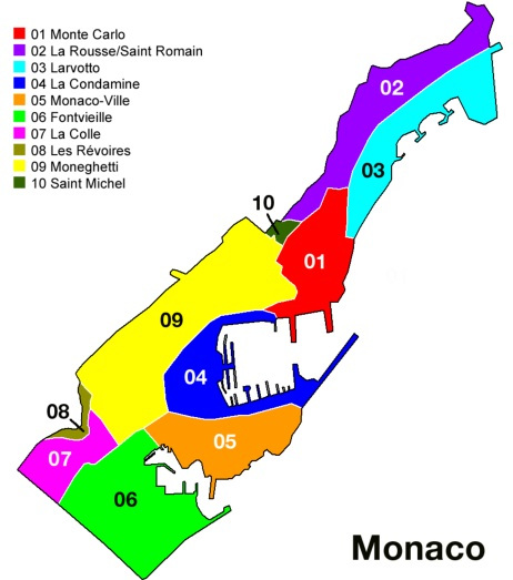 Os 10 bairros de Mônaco. Os 10 bairros de Mônaco.