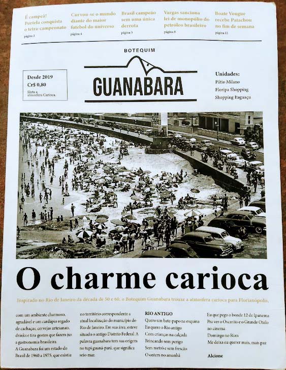 Capa do cardápio do Boteco Guanabara.